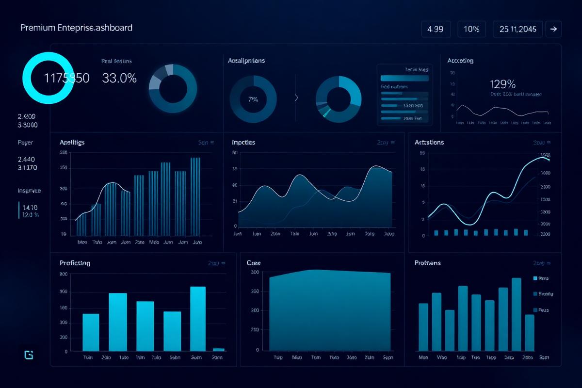 Enterprise data analytics dashboard with charts and metrics
